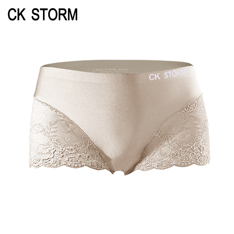 ckstorm女士内裤平角裤冰丝一片式中腰舒适性感蕾丝边6条装