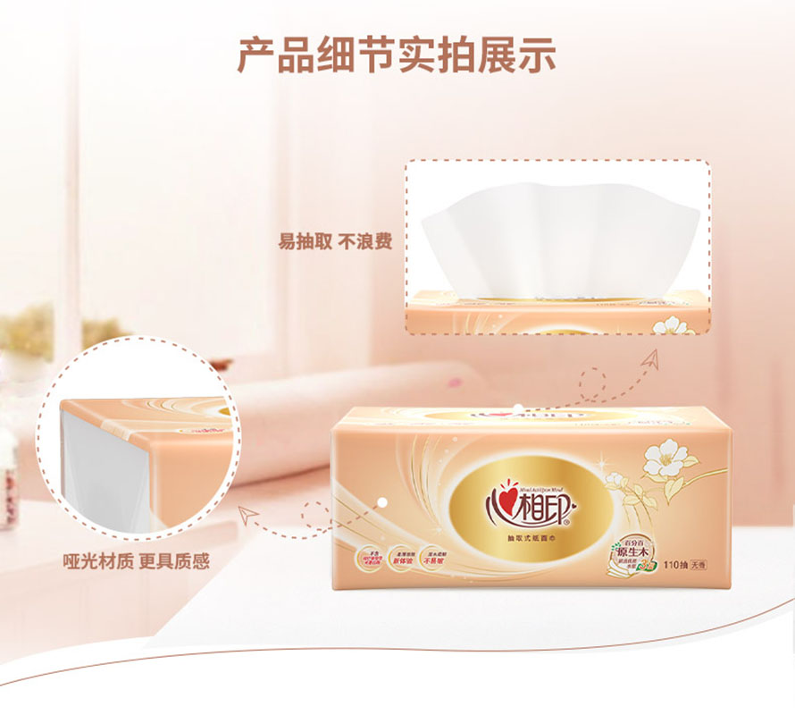 心相印 抽纸 经典系列110抽24包三层塑装纸面巾(8包*3提) DT24180(箱装)高清大图