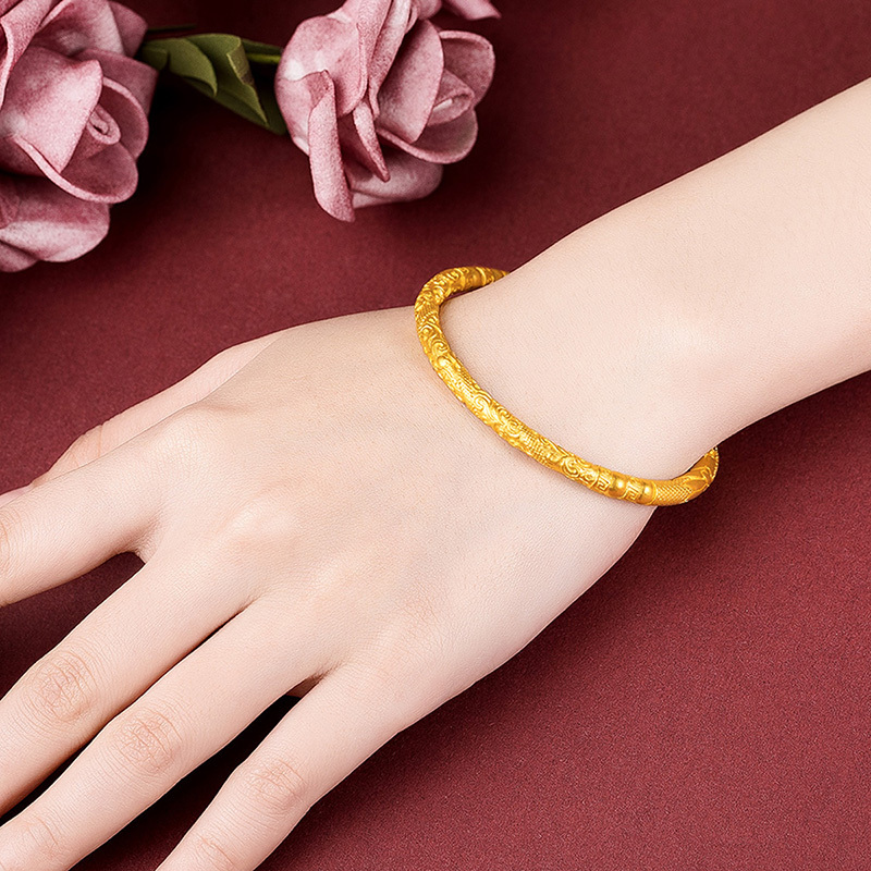 梦金园古法金手镯足金999金箍棒国潮中国风传承手镯实心手环女