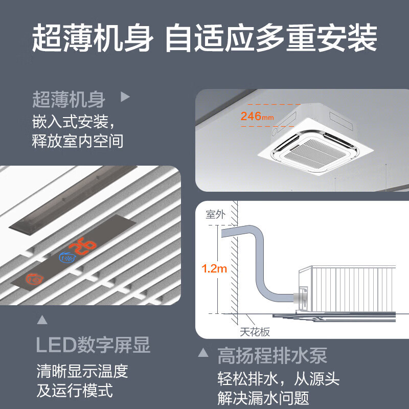 奥克斯空调旗下 华蒜空调5匹新三级变频冷暖 天花机 吸顶机 天井机 商用空调 220V 一拖一嵌入式中央空调裸机