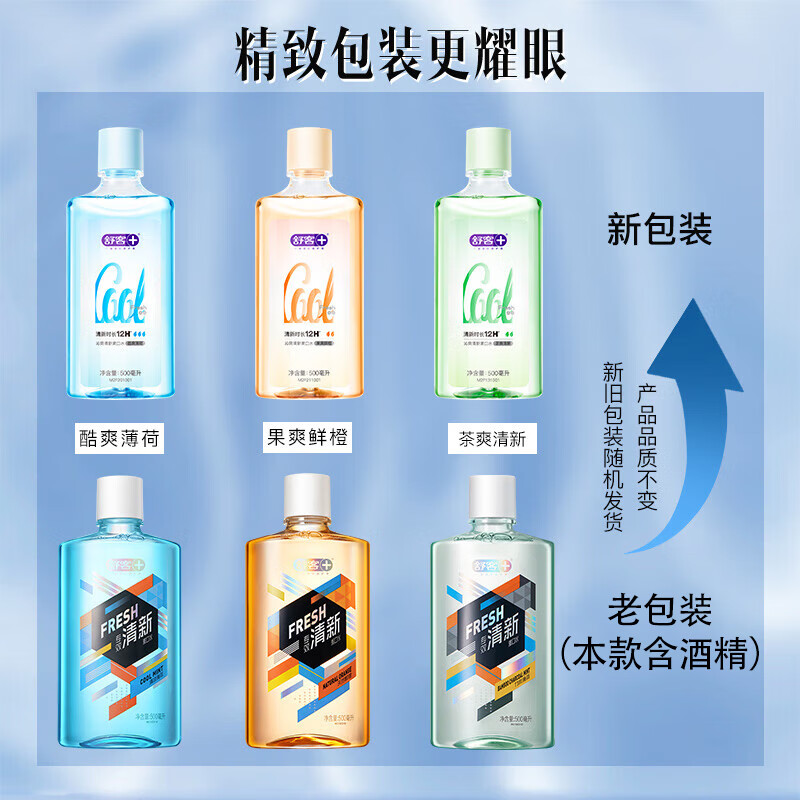 舒客专业清新漱口水500ml*2(清凉薄荷+鲜橙薄荷)"