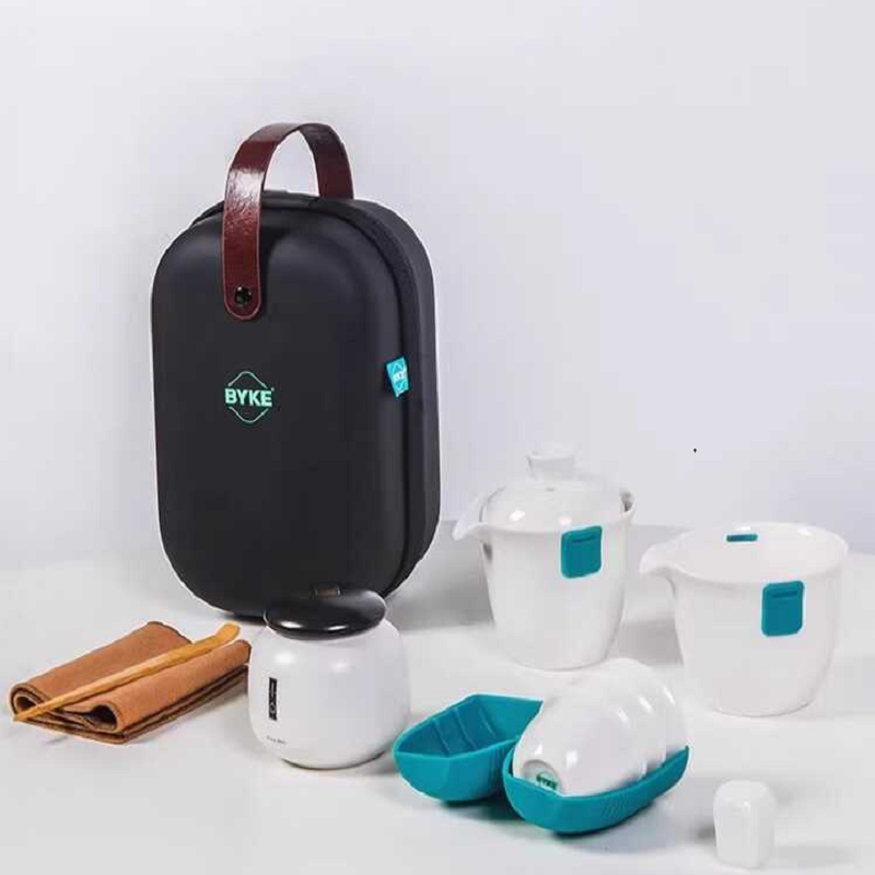 百科快客杯旅行套装 盖碗公道杯功夫泡茶茶具 乳白色 一壶3杯高清大图