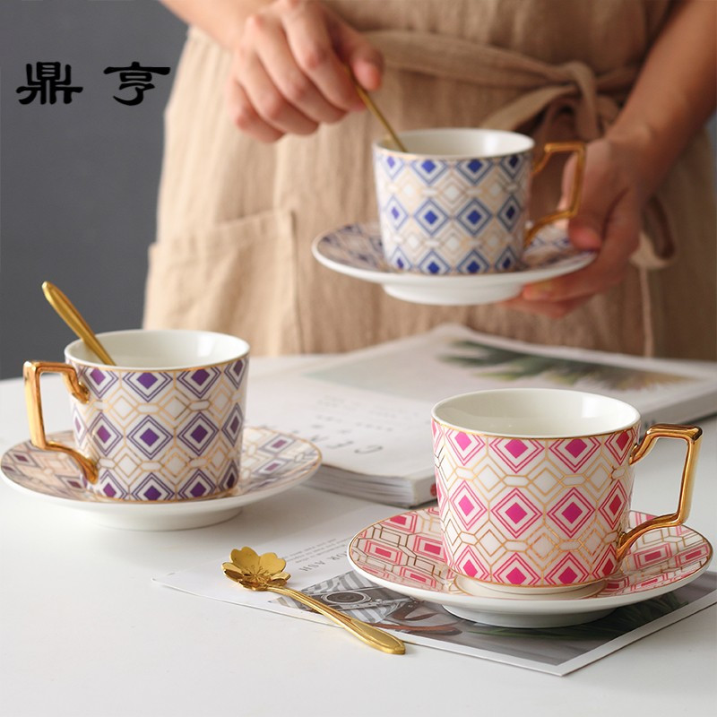 鼎亨英式陶瓷咖啡杯碟套装带勺欧式红茶杯下午茶茶杯家用简约咖啡