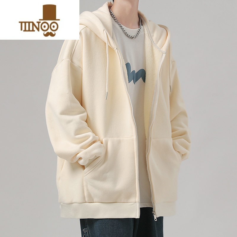 YANXU连帽纯色开衫外套夹克男潮牌美式高街休闲男装薄款2023新款高清大图