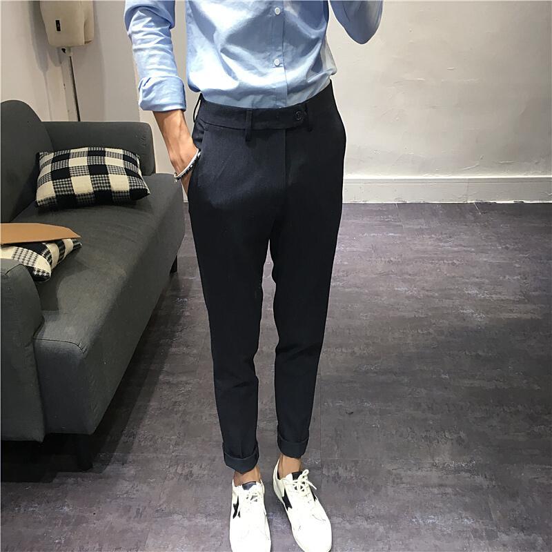 春秋男裤子韩版潮流小脚休闲裤黑色西裤修身男长裤西装裤小西裤
