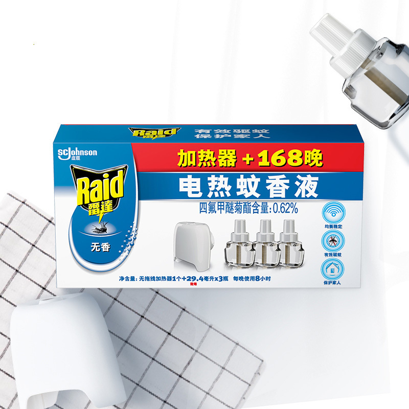 (Raid)雷达电热蚊香液168晚+无线加热器 整箱共36盒 无香味驱蚊液电蚊香 蚊香液驱蚊器
