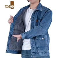YANXU加绒加厚牛仔外套男保暖耐磨挡风冬季中年男士大码宽松牛仔衣夹克