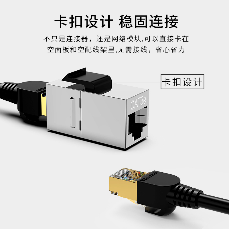 万级(WANJEED)网络直通头 超五类模块RJ45双通头屏蔽水晶头网线面板配线架连接器延长器对接头1-11821