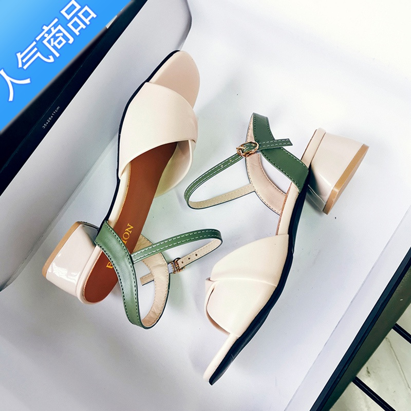 SUNTEK仙女风凉鞋女夏2023年新款时尚百搭中跟粗跟时装罗马配裙子的女鞋