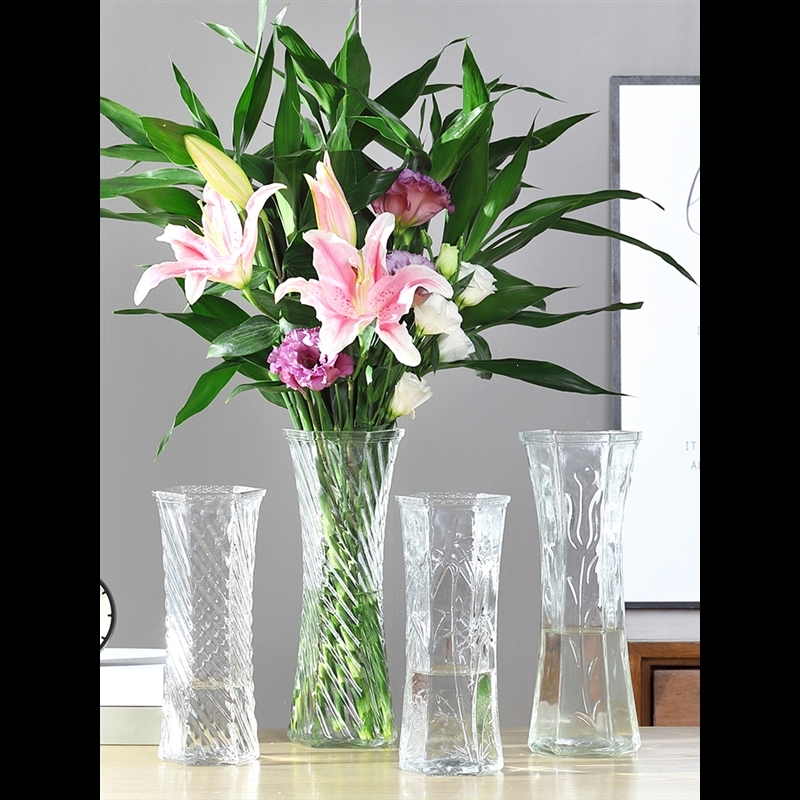 玻璃花瓶透明水养富贵竹百合花瓶摆件客厅插花干花北欧家用特大号25六角竹叶中等图片 高清实拍大图 苏宁易购