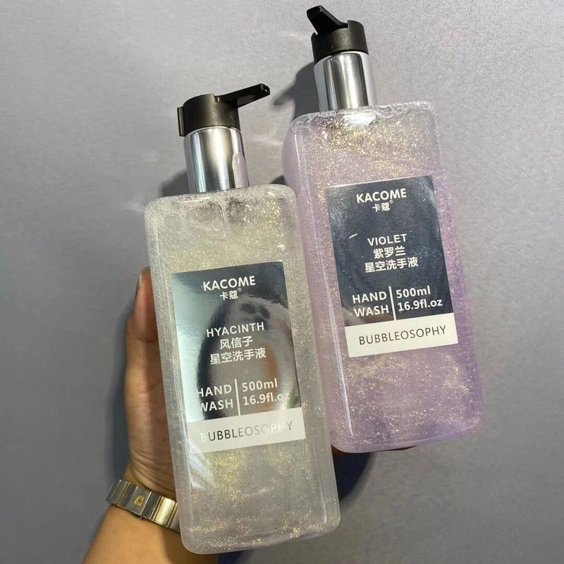 卡蔻桃花洗手液500ml星空清香型不伤手滋润保湿清洁家用按压瓶 桃花沐浴露+手霜1支