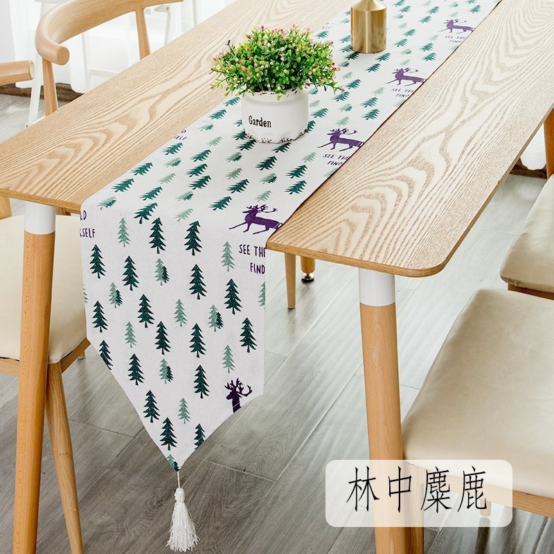 北欧桌旗 棉麻家用桌布电视柜长桌旗欧式茶几现代简约轻奢床旗 林中麋鹿 30*100cm(适合60cm左右小桌或柜子)