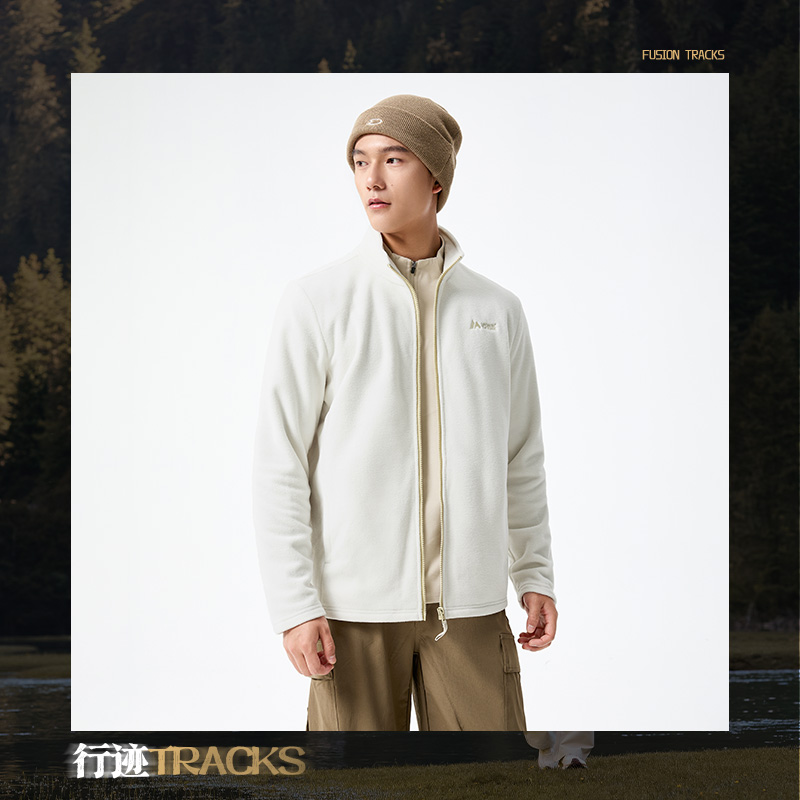 361°运动男装新款针织加绒运动外套男立领摇粒绒保暖夹克高清大图