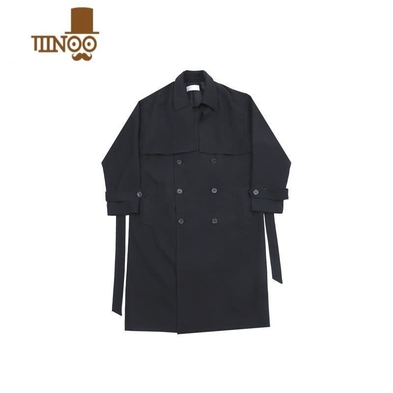 YANXU风衣男中长款韩版潮流英伦风男士感卡其色过膝款大衣外套图片