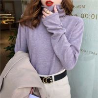 2020新款高领德绒打底衫女冬季百搭阳离子发热保暖打底衫加绒加厚 浅紫色[加绒加厚] XS 30斤以下