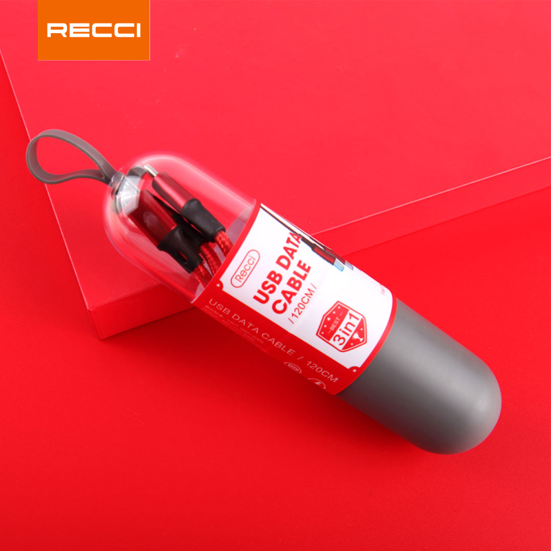 锐思(Recci) RCS-D120 速风一拖三数据线Type-C/Lightning/Micro三口充电线试管数据线高清大图