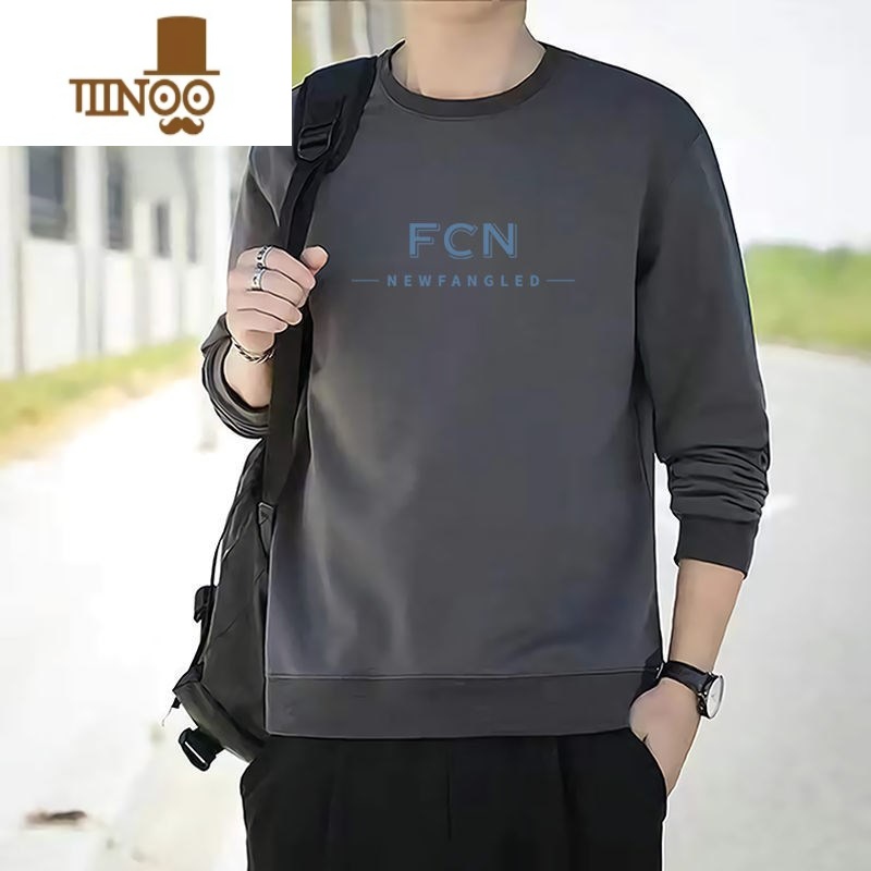 YANXU2022新款卫衣男宽松圆领套头长袖打底衫男装休闲上衣加绒可选高清大图