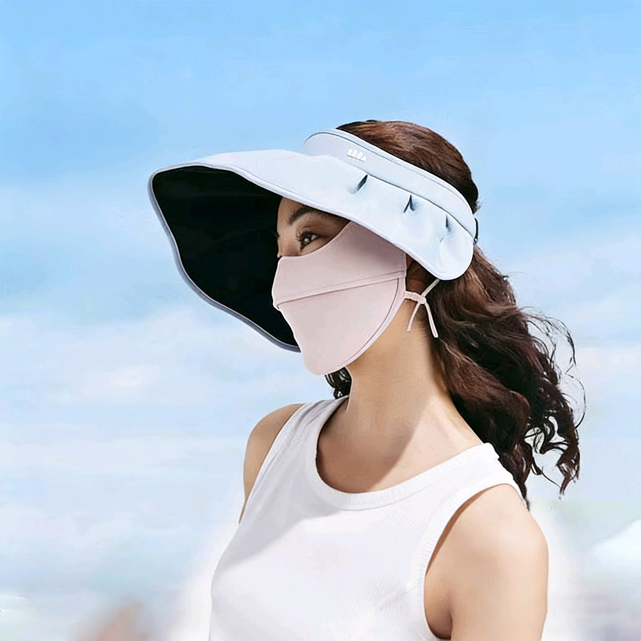 蕉下凉感护眼角防晒口罩粉+蕉下黑胶贝壳防晒帽蓝