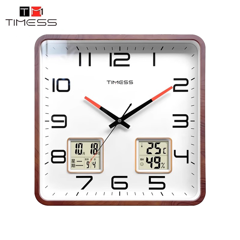 TIMESS方形钟表挂墙挂钟家用客厅免打孔石英钟电子日历时钟高清大图