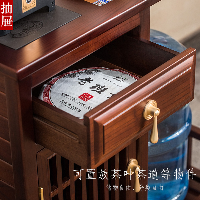 MULTIPOTENT花梨木茶车功夫茶具茶盘茶桌家用小茶台茶柜胡桃色静思茶车柜