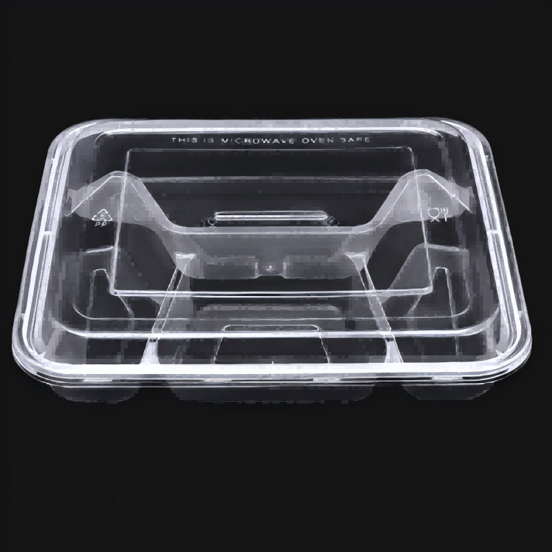 烹巅Poondear 食品用一次性四格餐盒 21*18*3.1cm 150套/箱高清大图