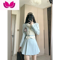 七斓浅蓝色私立女中jk制服套装2023新款学院风西服外套春季奶系套 L 蓝色三件套外套衬衫短裙