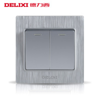 DELIXI德力西86型开关插座760拉丝银电源插座二三插五孔错位五孔单控开关一开三孔16A空调插座带开关插座