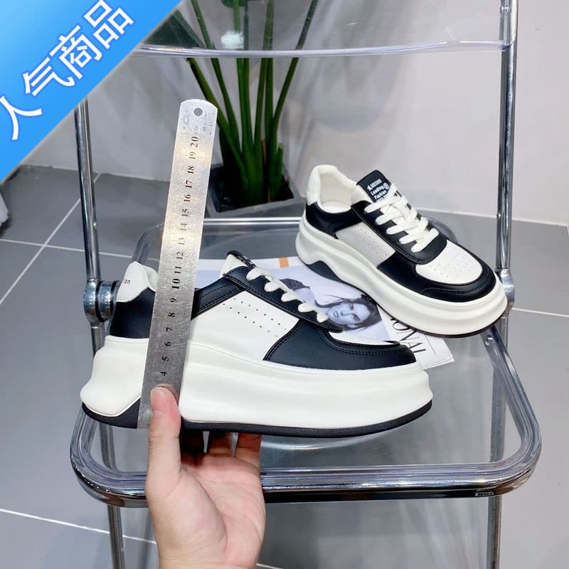 SUNTEK芭慕秀厚底小白鞋女熊猫板鞋2023秋季新款增高系带休闲运动鞋图片