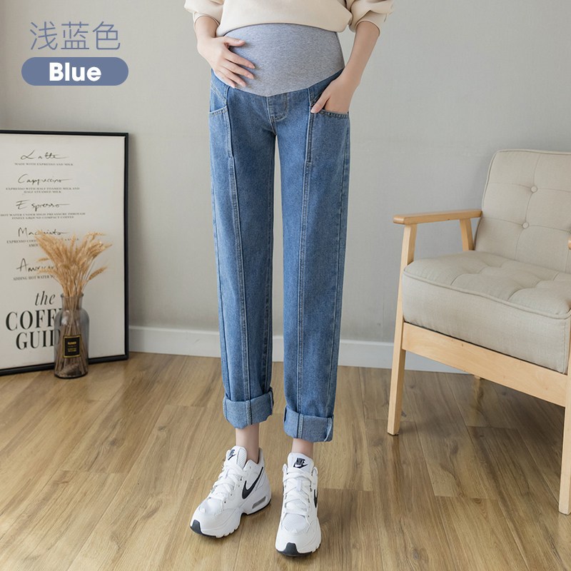 婧麒孕妇裤秋季牛仔长裤秋宽松时尚薄款裤子春秋外穿大码孕妇装