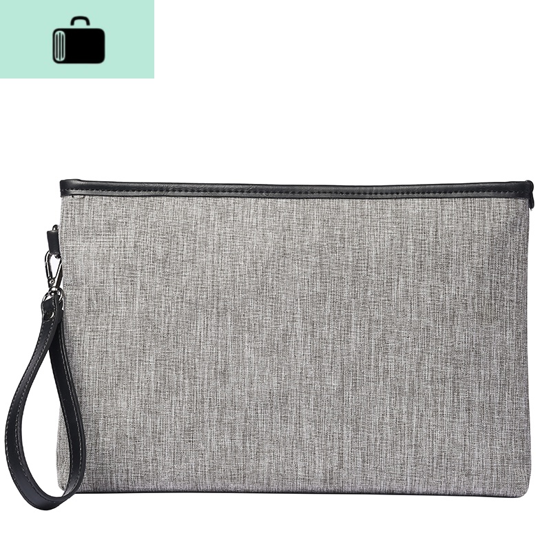 文艺灰色韩版男士手抓包潮流帆布手拿包商务休闲文件包IPAD包男包NEW LAKE 气质灰男士手拿包