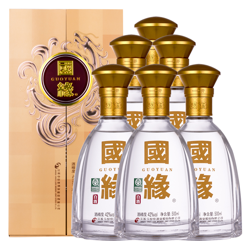 今世缘 白酒 国缘对开 柔雅型白酒 42度 500ml*6瓶 整箱装 送礼白酒