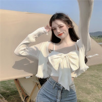 吊带小背心女春夏季法式蝴蝶结白色短款性感无袖外穿内搭打底上衣