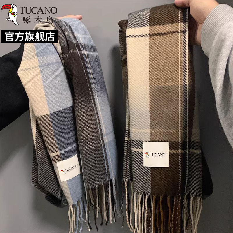 啄木鸟2025春新款格子围巾女保暖美拉德高级感长款情侣百搭围脖级高清大图