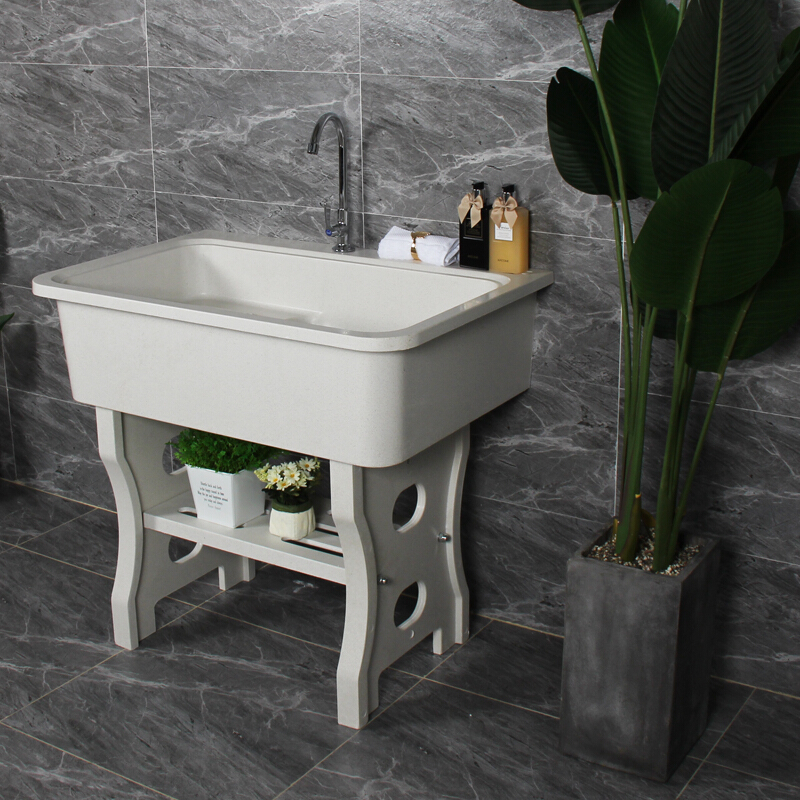 家装节时尚卫浴石头洗衣池家用石英石洗衣池阳台洗衣搓衣板一体水池