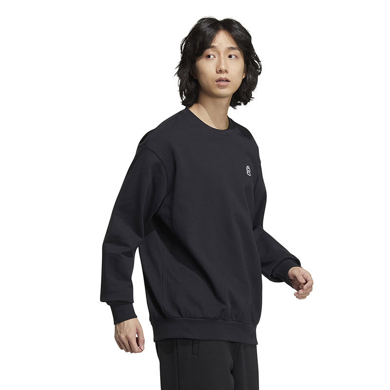 adidas neo 纯色Logo印花套头长袖卫衣 男女同款 黑色 HN6639