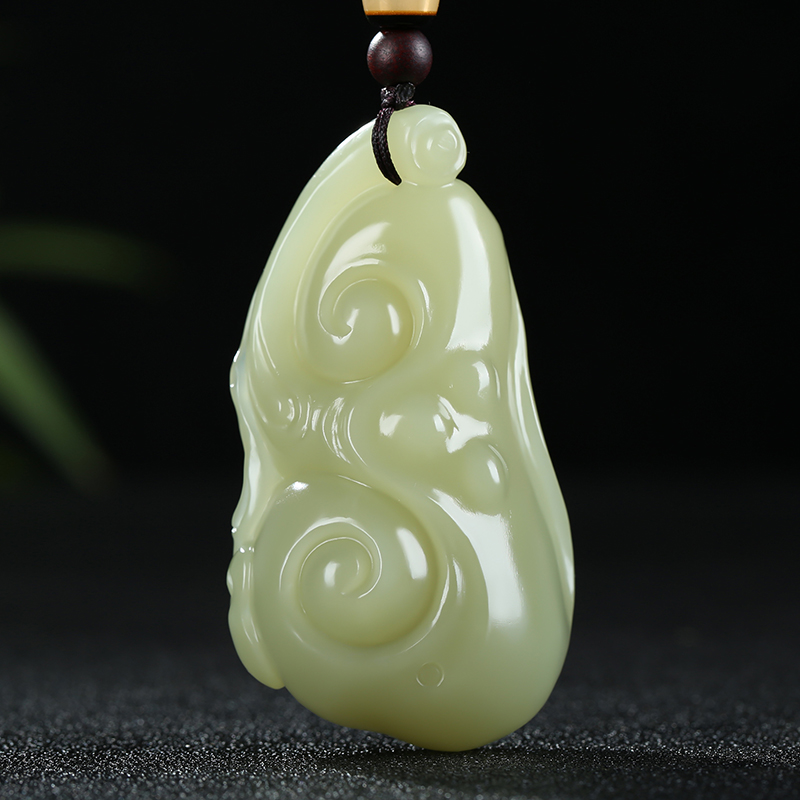 [福灵如意]新疆和田玉吊坠玉坠黄玉如意挂件玉佩玉项链天然玉石