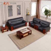 质凡现代简约接待商务洽谈中式真皮办公室 牛皮三人位沙发