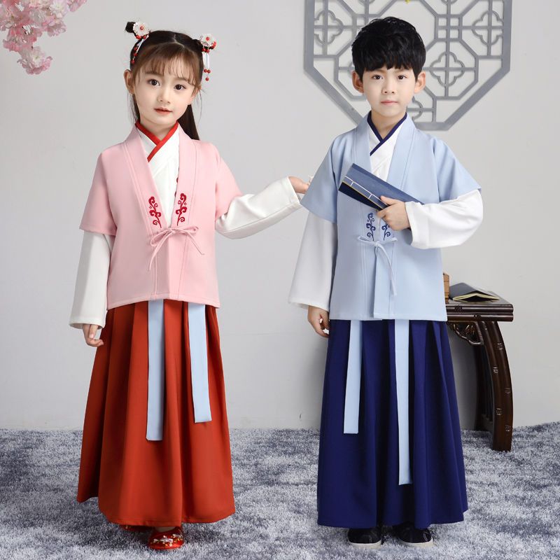 古装衣服女儿童汉服套装小女孩男童春秋长袖汉服舞蹈服元旦表演服男款
