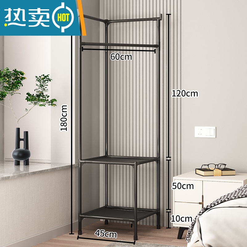 敬平墙角简易衣帽架晾衣架落地卧室内床头置物转角挂收纳隔夜衣服架子 2层黑高清大图