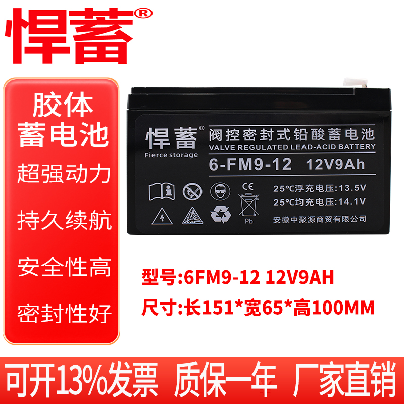 12V9AH阀控式免维护铅酸蓄电池电瓶UPS直流屏EPS应急安防通讯6FM9-12