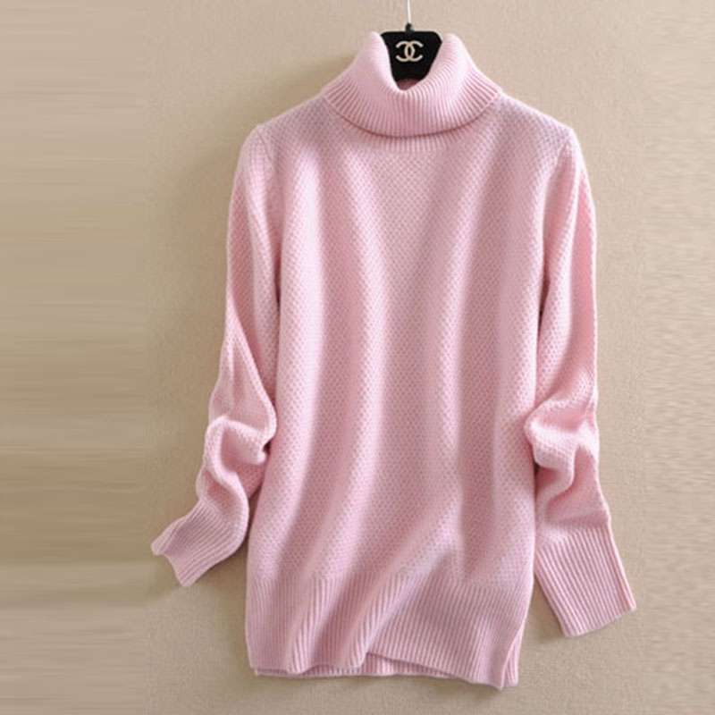 秋冬女式山羊绒衫纯色高翻领桂花针羊绒衫加厚针织毛衣百搭