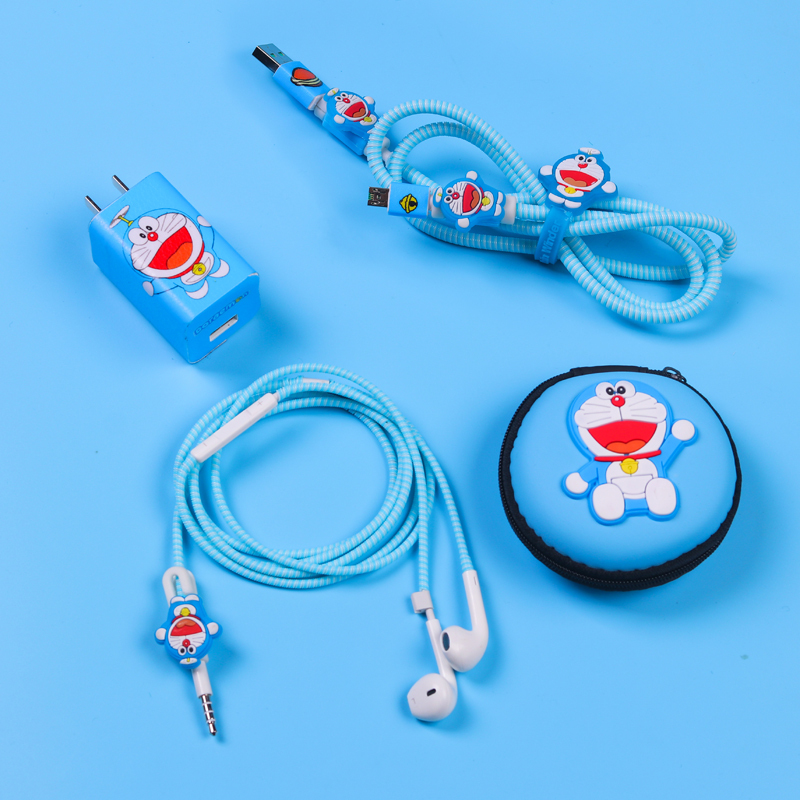 家柏饰(CORATED)手机数据线保护套oppor9s/plus/r11充电器保护线耳机 叮当猫+小包