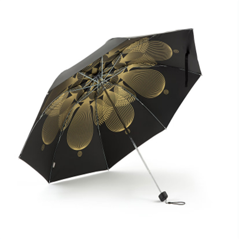 天堂 34156E金色雨季全遮光黑丝黑胶三折晴雨伞(57cm*8K)
