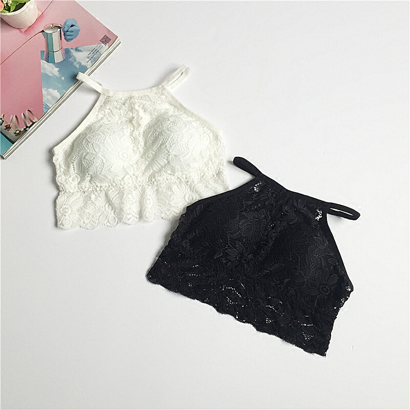黑色蕾丝抹胸女性感少女挂脖带裹胸文胸短款学生打底内衣白色单件均码