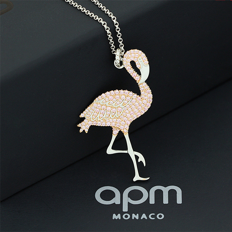 APM MONACO 女士纯银镶粉色晶钻火烈鸟造型项链 AC3922XORW