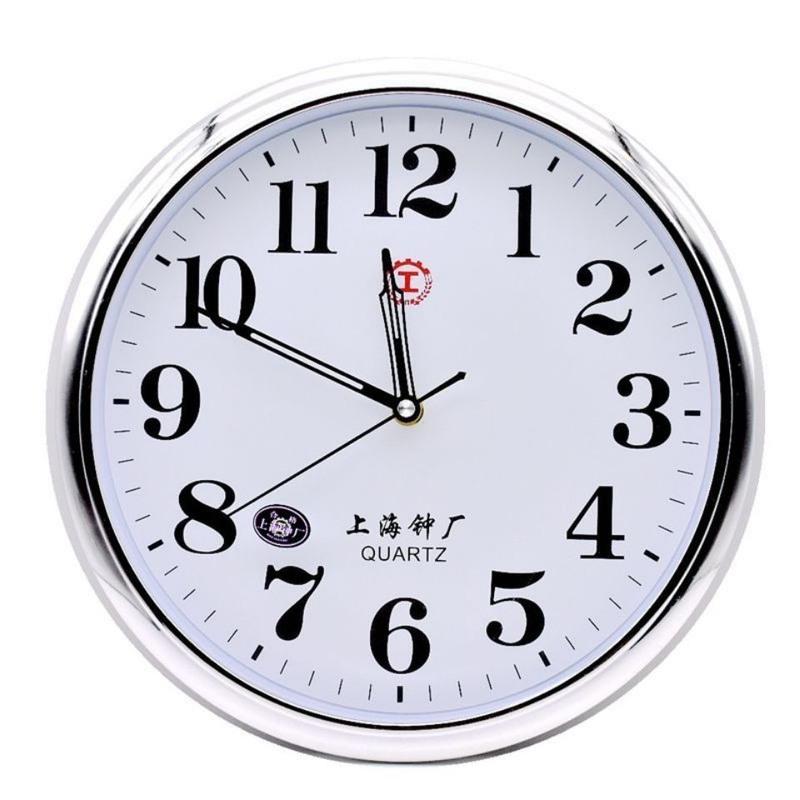 上海工字简约现代清晰大方静音挂钟客厅卧室书房教室办公餐厅 镀银