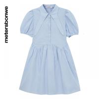 [1件5折价:185]美特斯邦威女士领口系带细节衬衫连衣裙百搭夏季新款抽褶连衣裙女