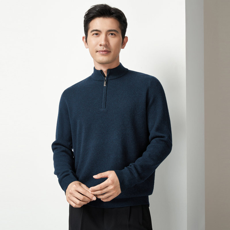 恒源祥羊毛衫男中年加厚拉链领针织衫2024冬季纯羊毛爸爸毛衣