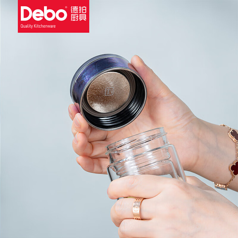 Debo德铂金斯利温显玻璃钛杯双层玻璃杯水杯高档泡茶杯 钛材质温显-蓝色320ml DEP-DS408高清大图