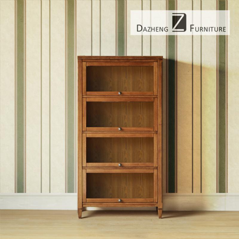 森美人水曲柳美式实木简约二三四五层储物书橱书架矮书柜带玻璃 仿古色四层书架0.8-1米宽